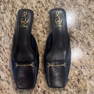 New Sam Edelman Ollie Square Toe Black Leather Mules size 9